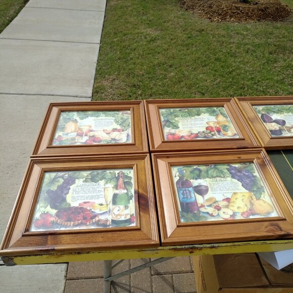 SET OF FIVE WATERCOLOR WINE PRINTS IN STEPPED PINE WOOD FRAMES WITH GLASS - Picture 4 of 16